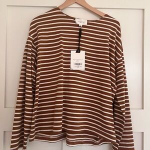 Pomander Place Brown and White Striped Top